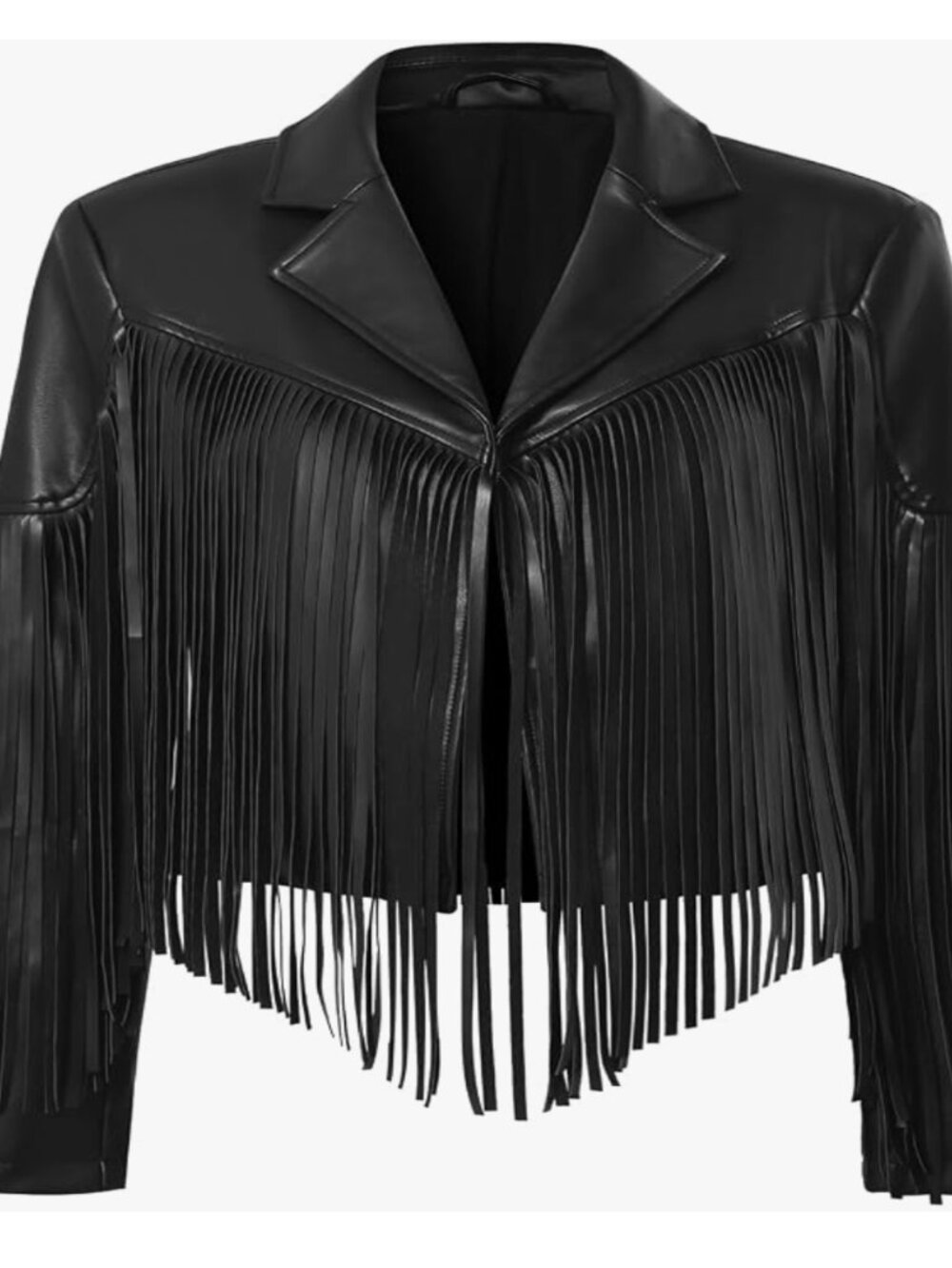 NWT Fringe Faux Leather Black Jacket Size Large (L=US 12-14) - Picture 2 of 5